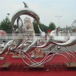 Stainless Steel Dolphin Statue Sculpture For Garden Public Use thumbnail-3
