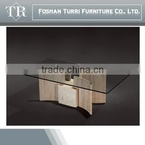 Italian Style Travertine Glass Top Home Coffee Table thumbnail-5