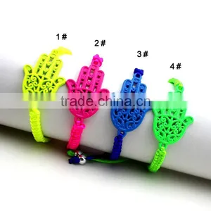 Neon Fluorescent Hamsa Hand Charm Cord Hand Braided Bracelet Friendship Bracelet for Promotion Gift thumbnail-5