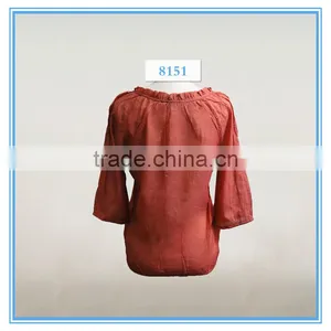 Women Loose Three Quarter Sleeve Casual Blouse Designs For Fat Woman thumbnail-2