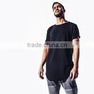 New Men 100 Cotton Plian Long Line t Shirt HipHop Elongated Style Tee thumbnail-3