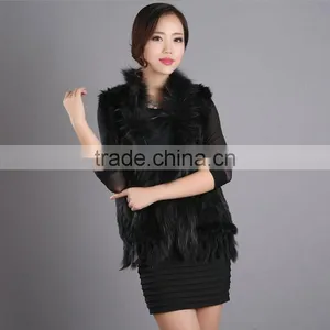 Myfur Women Real Hooded Raccoon And Knitted Rabbit Fur Vest For Lady thumbnail-3