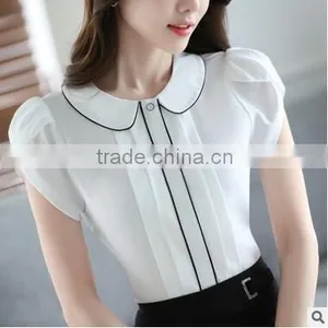 Juqian Brand Fashion Design Short Sleeve New Blouse Summer Ladies Chiffon Shirts thumbnail-3