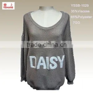 Jacquard Sweater 65%Polyester 35%Viscose V Neck Fashion Sweater thumbnail-1