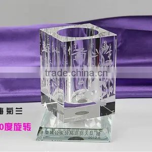 Promotional Logo Customized Personalized Office Crystal Glass Desktop Pen Holder thumbnail-5