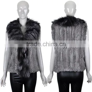 YR263 Real Rabbit Fur Hand Knit Fur Vest With Fox Fur Collar thumbnail-1