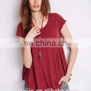 Short Sleeve Cotton Jersey Plain Color Ladie Back Cutout Tops,high Quality Babydoll Shirt thumbnail-5