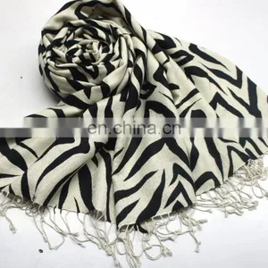 Silk Pashmina Wool Shawls, Hand Printed With Fringes thumbnail-2