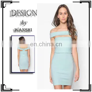 Sexy off Shoulder Dress Fashion Women Clothing Strapless Blue Bodycon Dress thumbnail-1