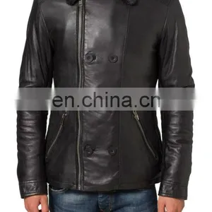 Men High Quality Double Press Jacket With Fur Collar/ Leather Fashion Jacket thumbnail-1