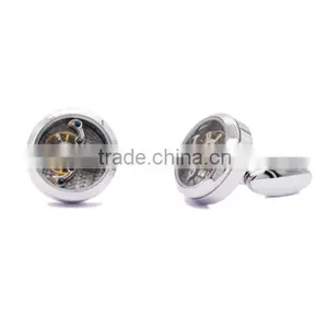 Silver Round Cuff Link Suits Shirt Tourbillon Mechanical Watch Cufflinks for Men thumbnail-1