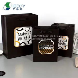Custom Black White Brown Packaging Gift Bag Kraft Paper Shopping Bag With Wide Rope Handle and Your Own Logo thumbnail-3