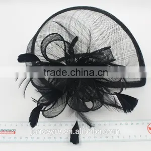 New Arrival Fashion Black Sinamay Base Fascinator Hat With Feather thumbnail-3