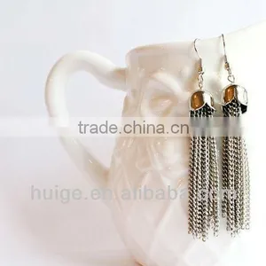 Chain Tassle Earrings, Silver Long Chain Earrings Statement Jewelry, Handmade Fashion Jewelry thumbnail-1