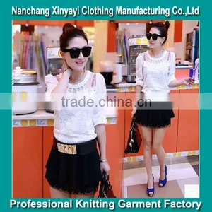 2015 Women's T-shirt With Long Sleeves Gauze Splicing Thin Render Unlined Upper Garment to Bigger Sizes Lace Hollow Out thumbnail-1