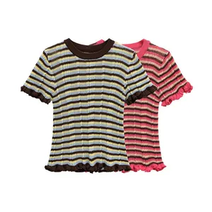 2025 New Summer Korean Version Simple Style Striped Round Neck Layered Decorative Striped T-shirt thumbnail-1