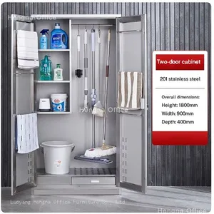 CLCO23 Janitorial Cabinet |Heavy Duty Cold Rolled Steel With Mop Hanger 1800mm Tall Lockable Broom Closet for Canada Hospital Storage|KD Structure thumbnail-1