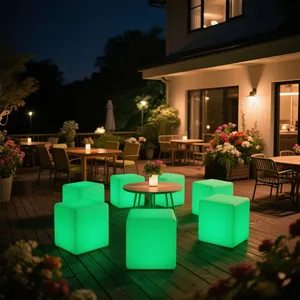 Modern Style Rechargeable LED Cube Bar Chair Plastic Light-Up Furniture Durable & Eco-Friendly for Outdoor Hotels Home Bars thumbnail-1
