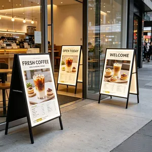 Double Sided Illuminated Folding A-Frame Light Box Tempered Glass Portable LED Sidewalk Sign thumbnail-2