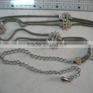 SILVER NICKEL COLOR METAL CHAIN BELT WITH RHINESTONES UNDER 33" WAIST thumbnail-1