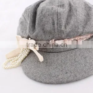 2015 New Style Original Baby Girls Peaked Baseball Beret Cap With Bownot and Pearls thumbnail-3