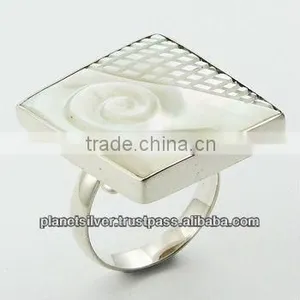 Sterling Silver Mother Of Pearl Ring Hand Carved thumbnail-1