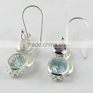 Love Power !! Blue Topaz & Amethyst 925 Sterling Silver Earring, 925 Sterling Silver Jewelry, Gemstone Silver Jewelry thumbnail-5