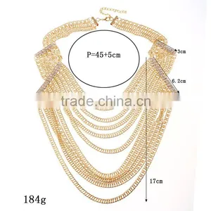 Europe And America High Quaity Gold Plated Long Section Of Multilayer Metal Necklace thumbnail-2