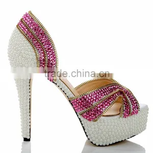 2015 Luxurious Diamond Pearl Upper Dress Shoes for Women Girls White Dress Shoes thumbnail-1