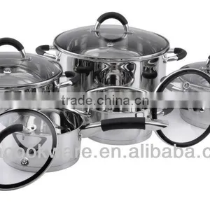 10pcs Straight Shape Stainless Steel Induction Cooking Pots With Colorful Silicone Handle and Colorful Silicone Rim Glass Lid thumbnail-1