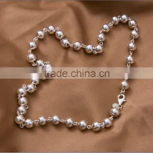 8mm Sterling Beads 925 Sterling Silver Neckalce in Stock thumbnail-1
