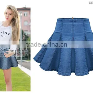 High Waist Short Denim Skirt Women Blue Elasticity Denim Pleated Mini Skirt Girls Ball Gown Sexy Girls in Short Denim Skirt thumbnail-1