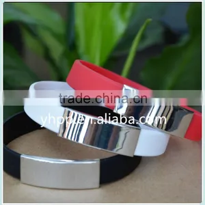 Custom Design Candy Colour Fshion Silicon Wristband Bracelet With Stainless Steel Ornament Piece thumbnail-2