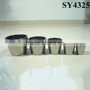 Hotsale Silver Round Ceramic Indoor Flower Pot Wholesale thumbnail-1