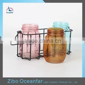 Hot Sale Colored Jars Drinking Mason Glass Metal Stand 16oz Mason Jars Wholesale thumbnail-1