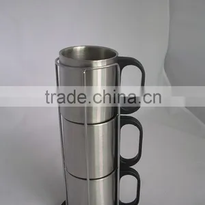 Three Piece 220ml Cup Set One Row Eco-friendly FDA LFGB Double Layer Stainless Steel Coffee Mug Cup Tumbler thumbnail-1