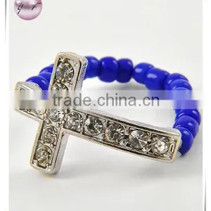 Rhodiumized Royal Blue Seed Beads Ring thumbnail-1