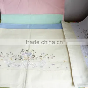 50*70CM Colorful Flowers and Stems Embroidered Hemstitched Whole Blue Color Pillowcovers thumbnail-3