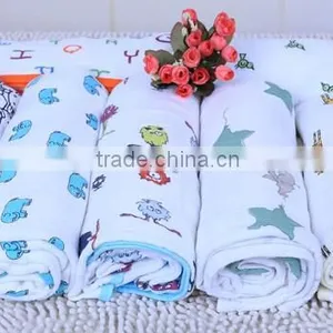 100% Cotton Printed Blue Design Baby Muslin Swaddles thumbnail-2