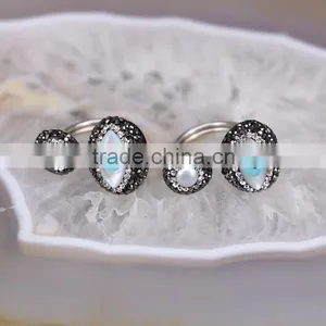Wholesale Natural Evil Eye Shell Rings, Rhinestone Pave Pearl 925 Sterling Silver Rings in Adjustable Size thumbnail-3