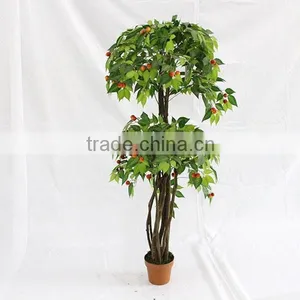 Indoor Big Artificial Decorative Cherry Trees With Fruits Wooden Trunk thumbnail-2