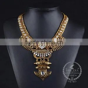 High Quality Vintage Rhinestone Chunky Statement Necklace Tin Alloy Fashion Women Pendant Necklace 6390102 thumbnail-2