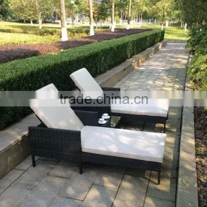 Outsunny Outdoor Patio Synthetic Rattan Wicker Chaise Lounge Chair Set w/ Side Table thumbnail-1