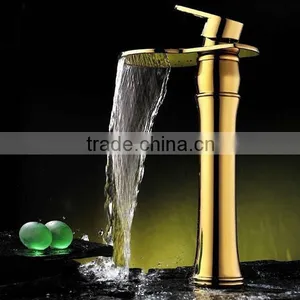 Luxury Waterfall Taps Antique Brass Golden Waterfall Basin Tap thumbnail-2