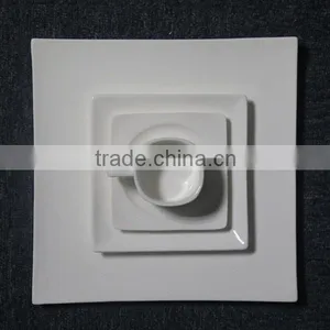 Restaurant Hotel Pure White Porcelain Square Plates Bowls Dinner Sets thumbnail-1
