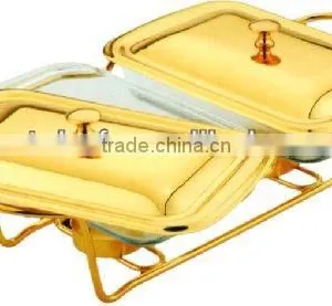 Double Rect Food Warmers With Golden Line Stand thumbnail-1