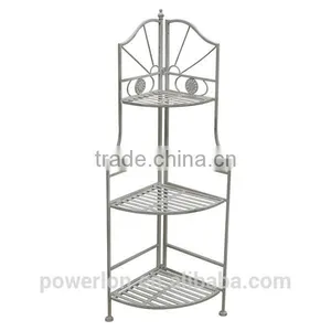 POWERLON Shabby Chic Durable 3-tier Metal Corner Garden Shelf Flower Plant Stand Anti White thumbnail-1