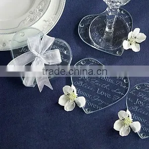 Good Wishes Wedding Favor Heart Glass Coaster thumbnail-1