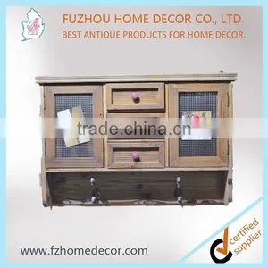 French Country Style Floating Wall Shelf With Metal Mesh Decor and Drawers thumbnail-1