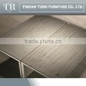 Modern Nature Travertine Marble Living Room Side Table With Glass Top thumbnail-4
